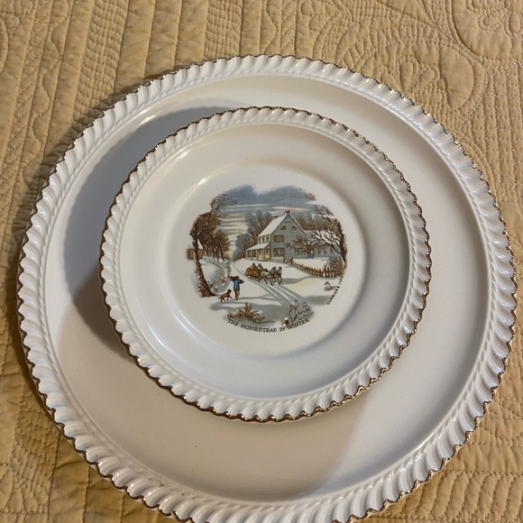 Currier & Ives Harkerware 10 1/2" Diam Serving Plate(1) , 6” Desert Plate (6) - Picture 8 of 10